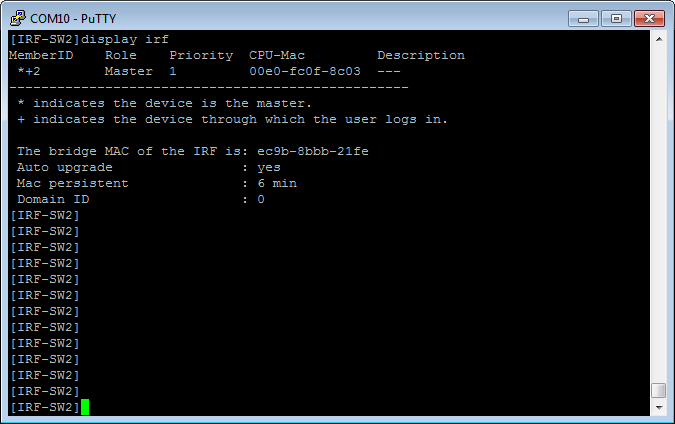 IRF stack configuration (2 x HPE 5130 switches) - Thuong
